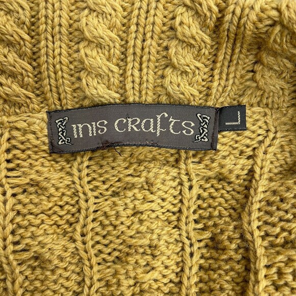 Inis Crafts Open Front Collared Sweater Small Medium Large Yellow - Picture 7 of 8